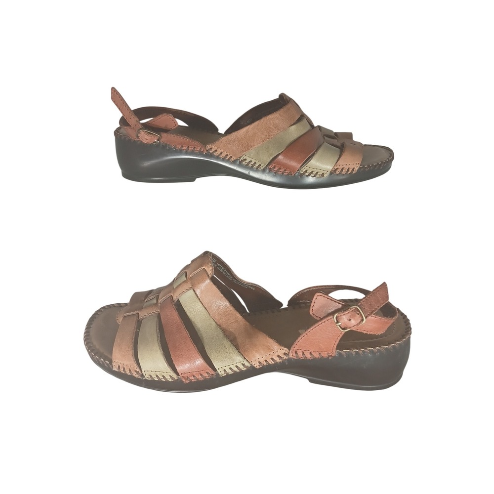 St Johns Bay Women's Tan Multi Strap Wedge Sandals Size‎ 9.5 M